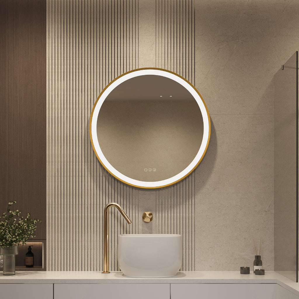 Elston 28" round front lit LED mirror with Brushed Silver frame