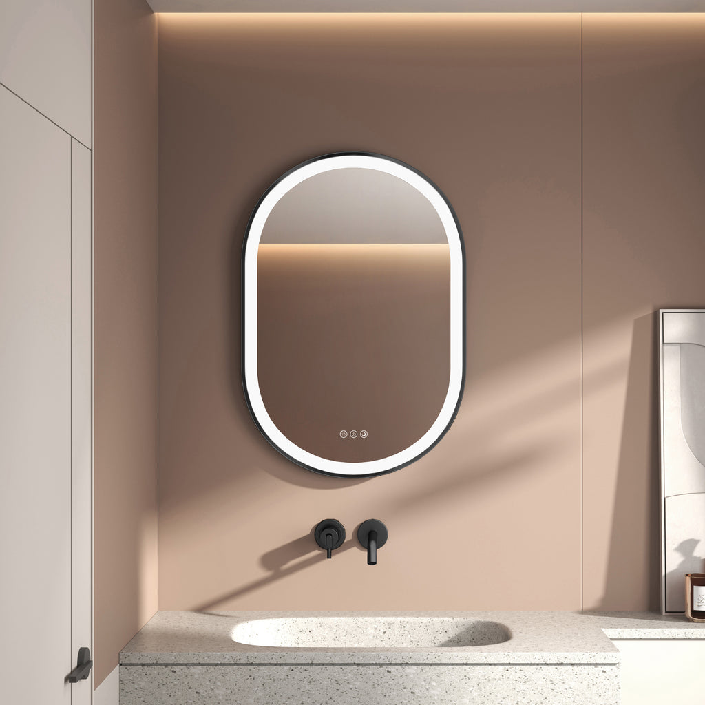 Elston 22" x 32" pill front lit LED mirror with Brushed Gold frame