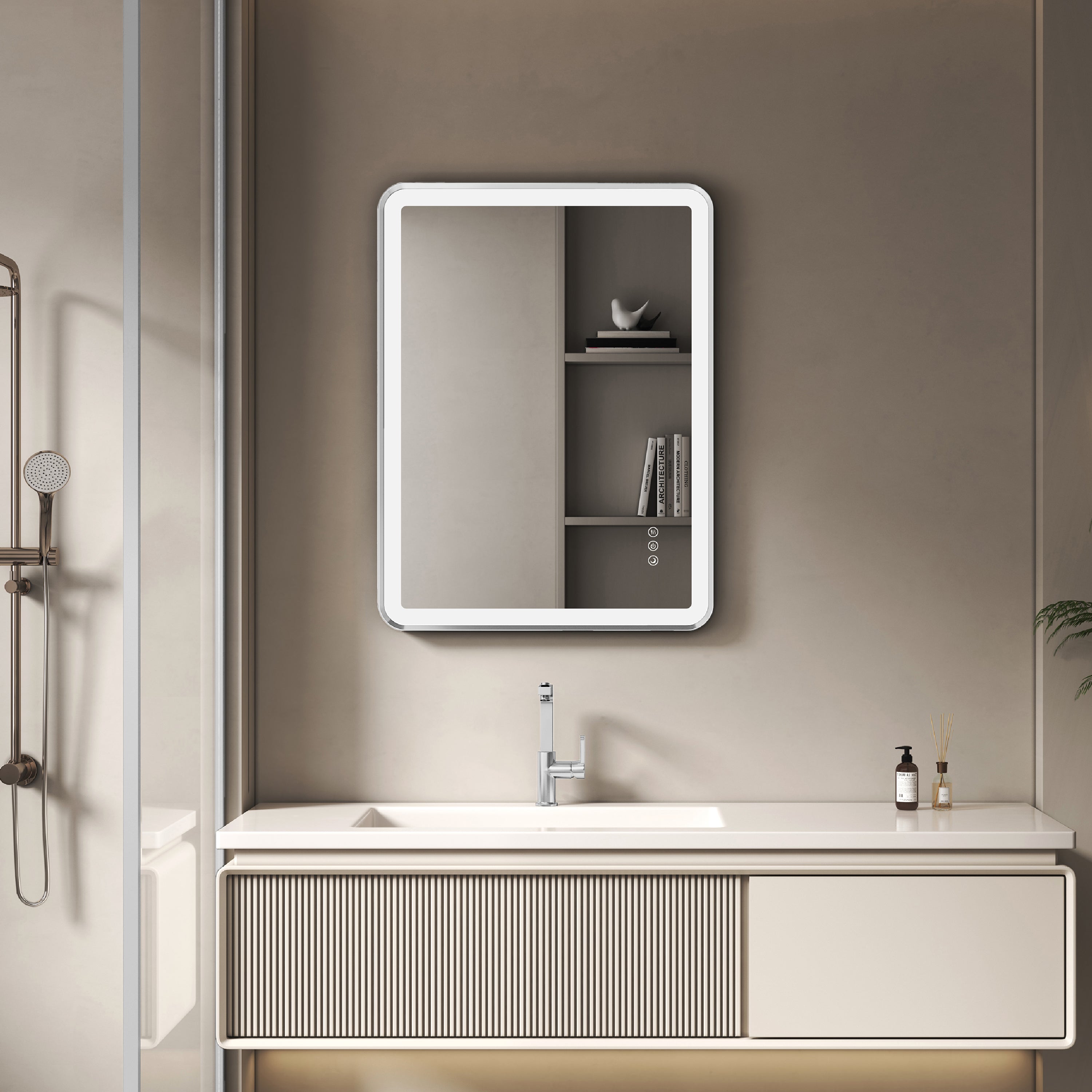 Elston 24"x 32" Rectangular Front Lit LED Mirror with Matte Black frame