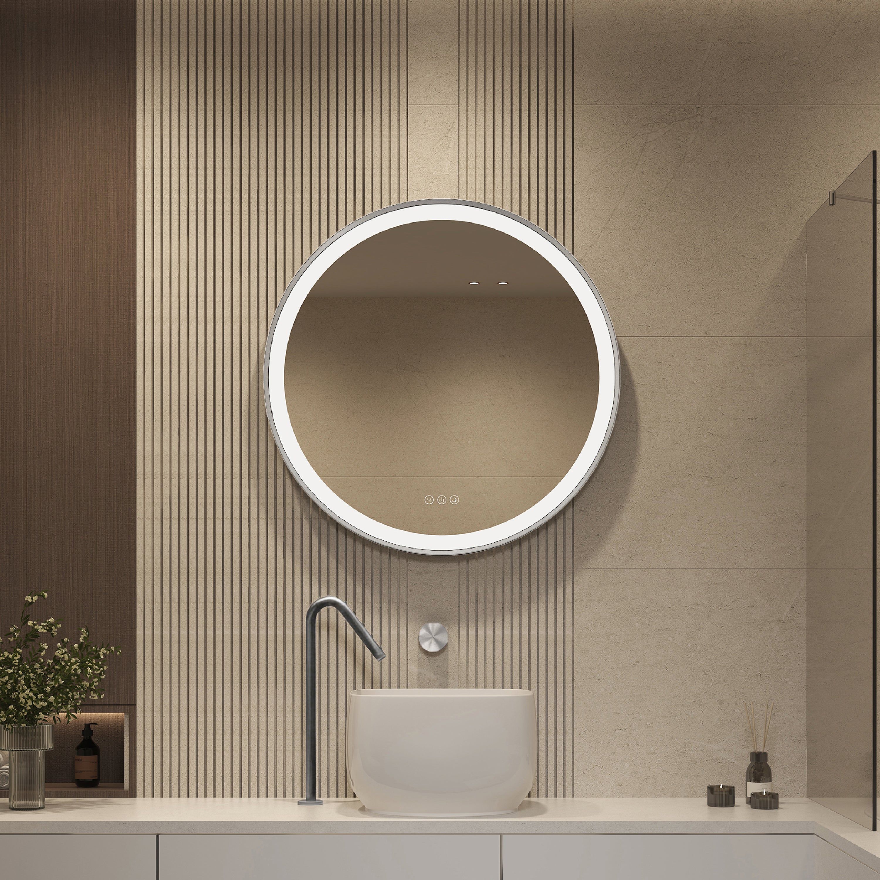 Elston 28" round front  lit LED mirror with Matte Black frame