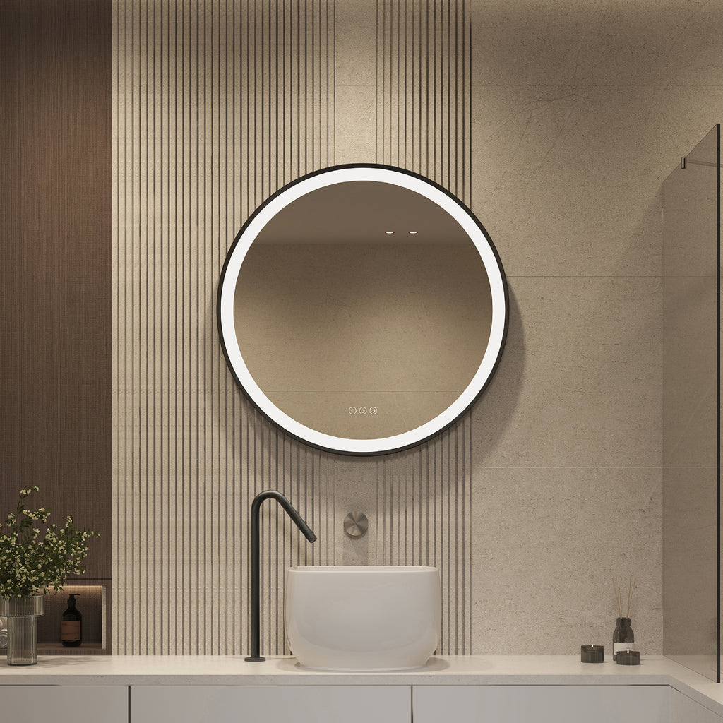 Elston 28" round front lit LED mirror with Brushed Silver frame