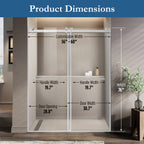 Cayton 56" - 60" Soft Close sliding Glass shower door Brushed Nickel hardware (soft-close)