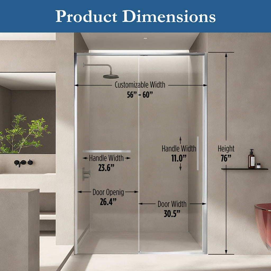 Edgemar 60" Soft Close sliding Glass shower door Chrome hardware (soft-close)