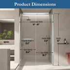 Edgemar 60" Soft Close sliding Glass shower door Chrome hardware (soft-close)
