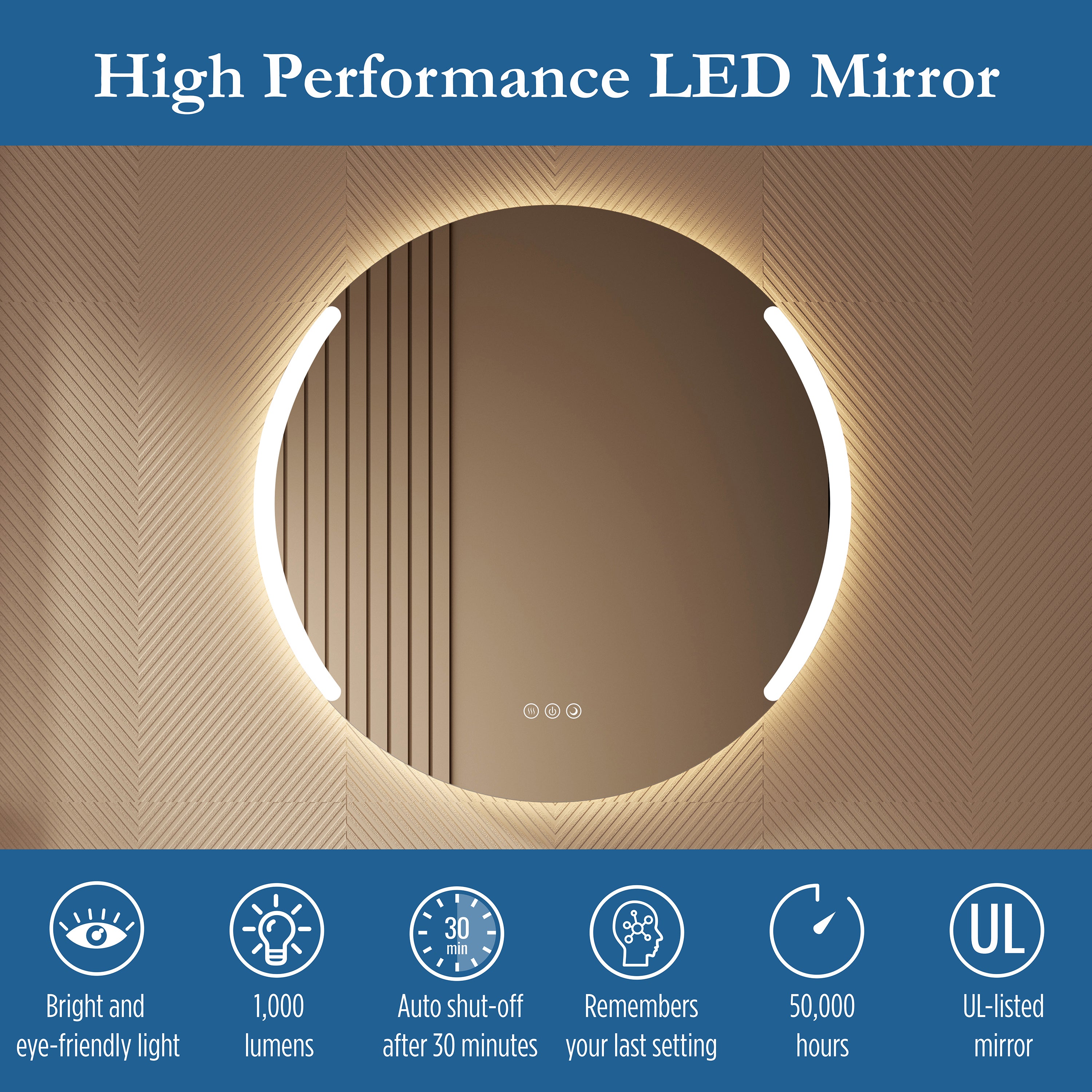Astor 28" round front and back lit LED mirror with frosted glass