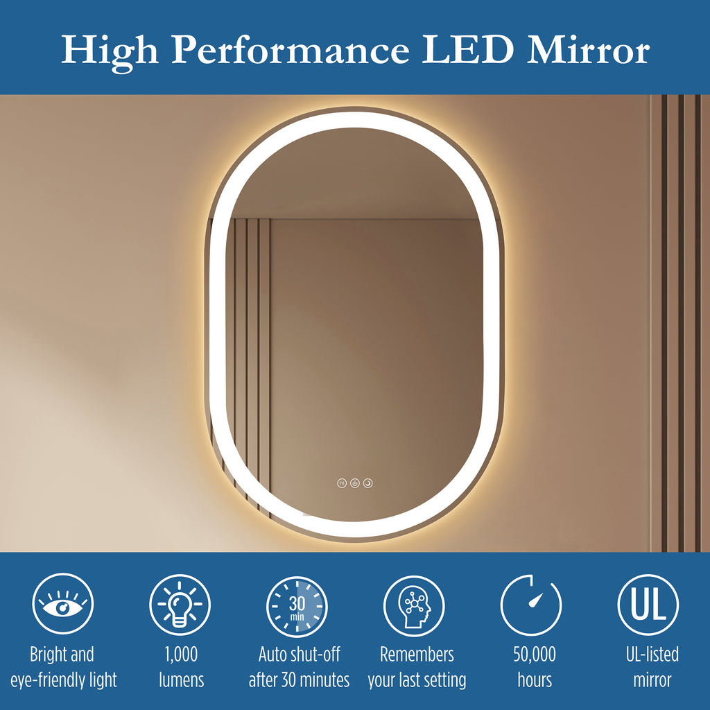 Lancer 22" x 32" pill front and back lit LED mirror with acrylic boarder