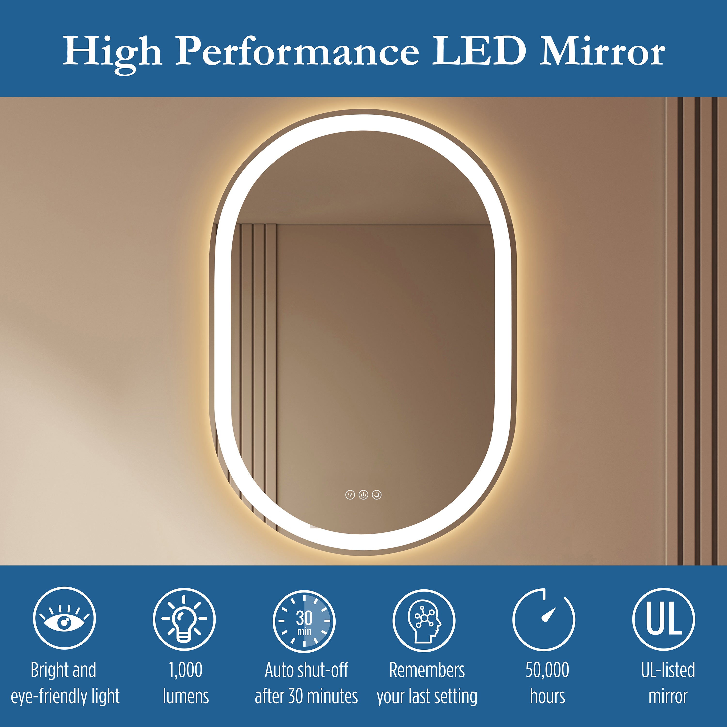 Lancer 22" x 32" pill front and back lit LED mirror with acrylic boarder
