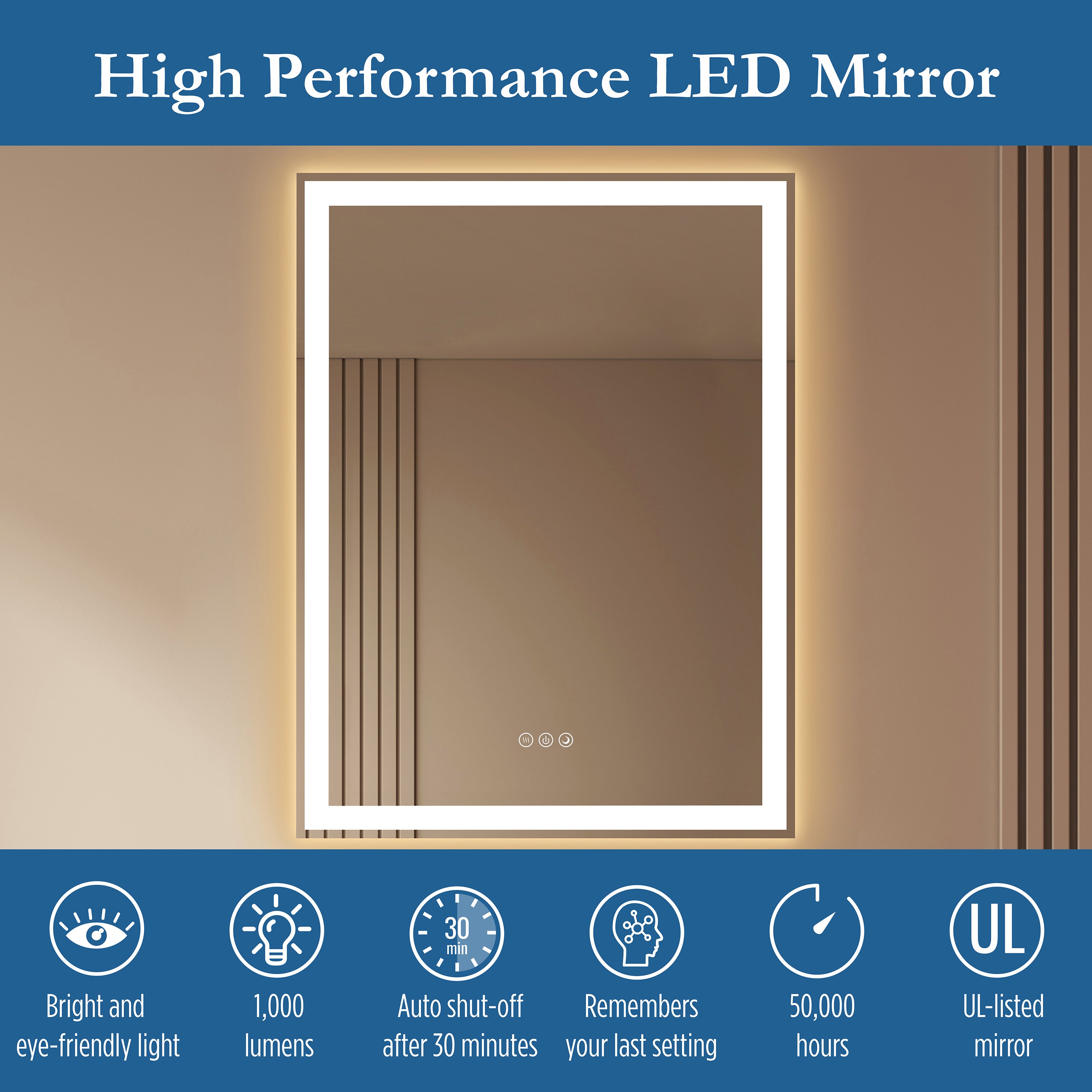 Lancer 24" x 32" rectangular front and back lit LED mirror with acrylic boarder