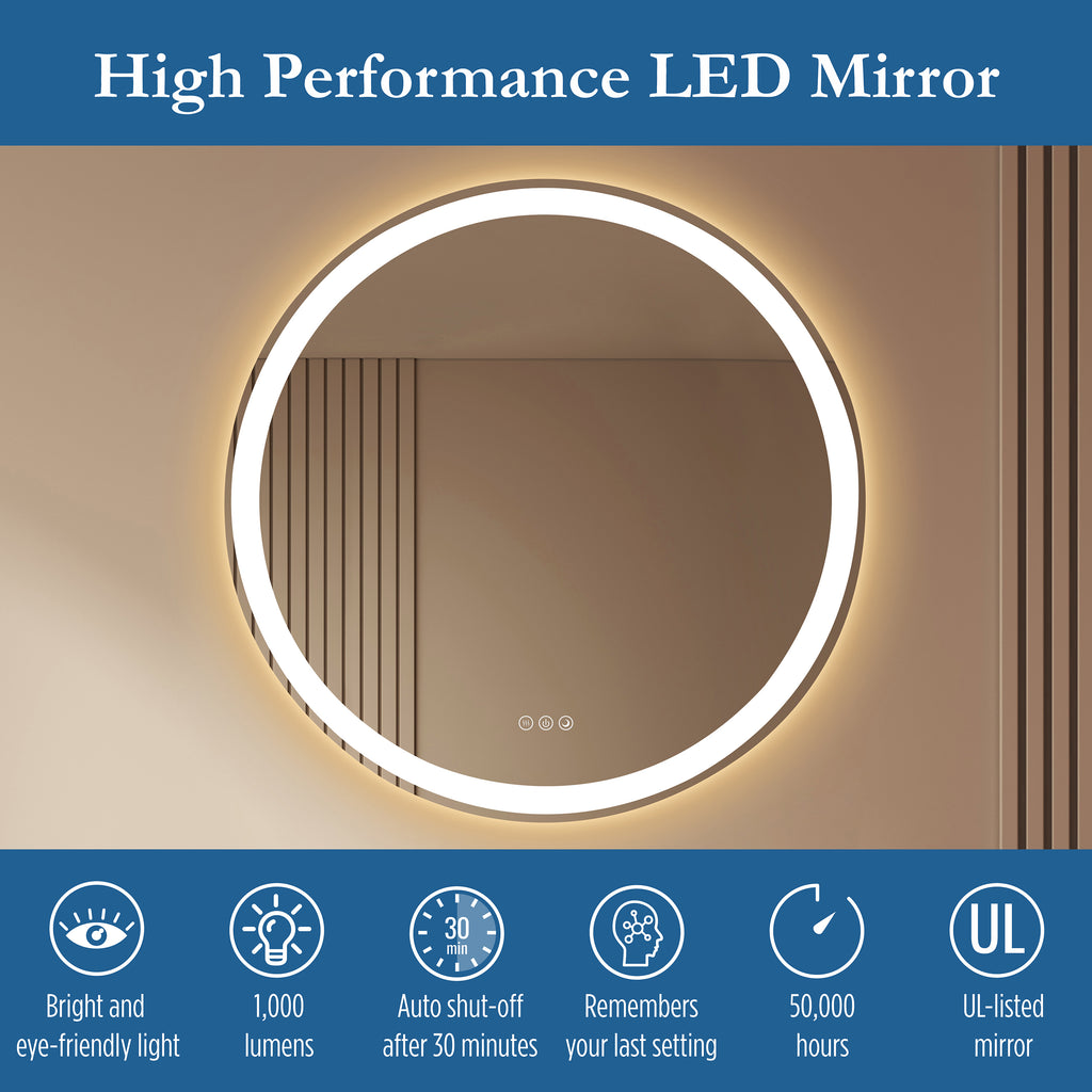 Lancer 28" round front and back lit LED mirror with acrylic boarder