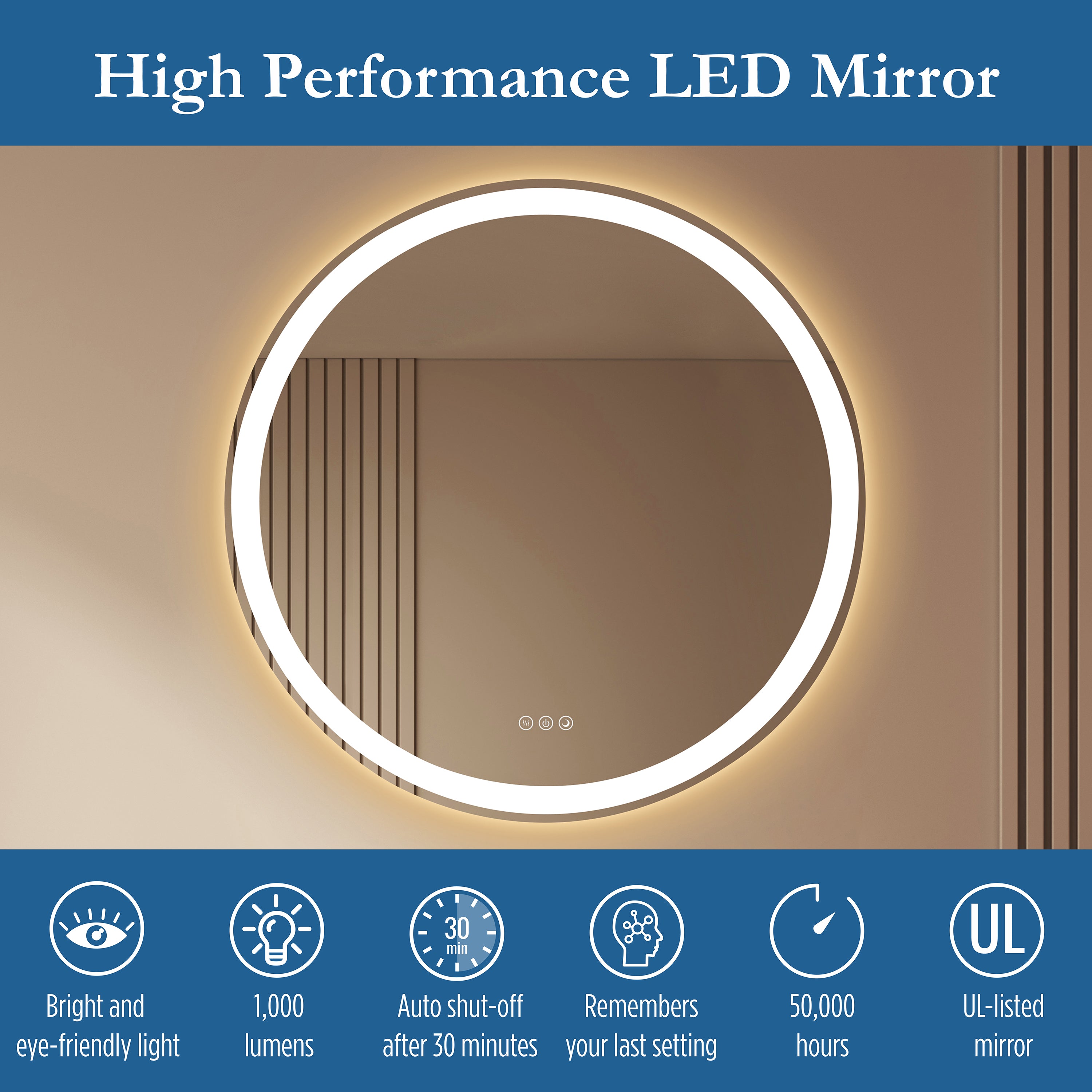 Lancer 28" round front and back lit LED mirror with acrylic boarder