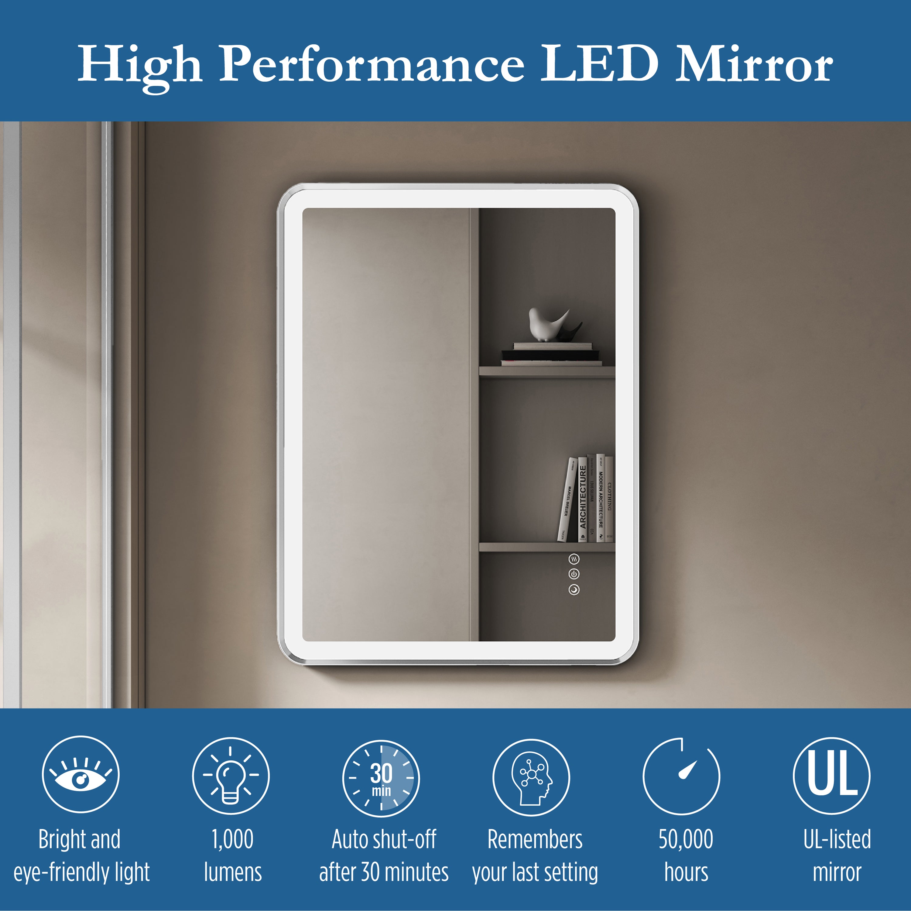 Elston 24"x 32" Rectangular Front Lit LED Mirror with Brushed Silver frame