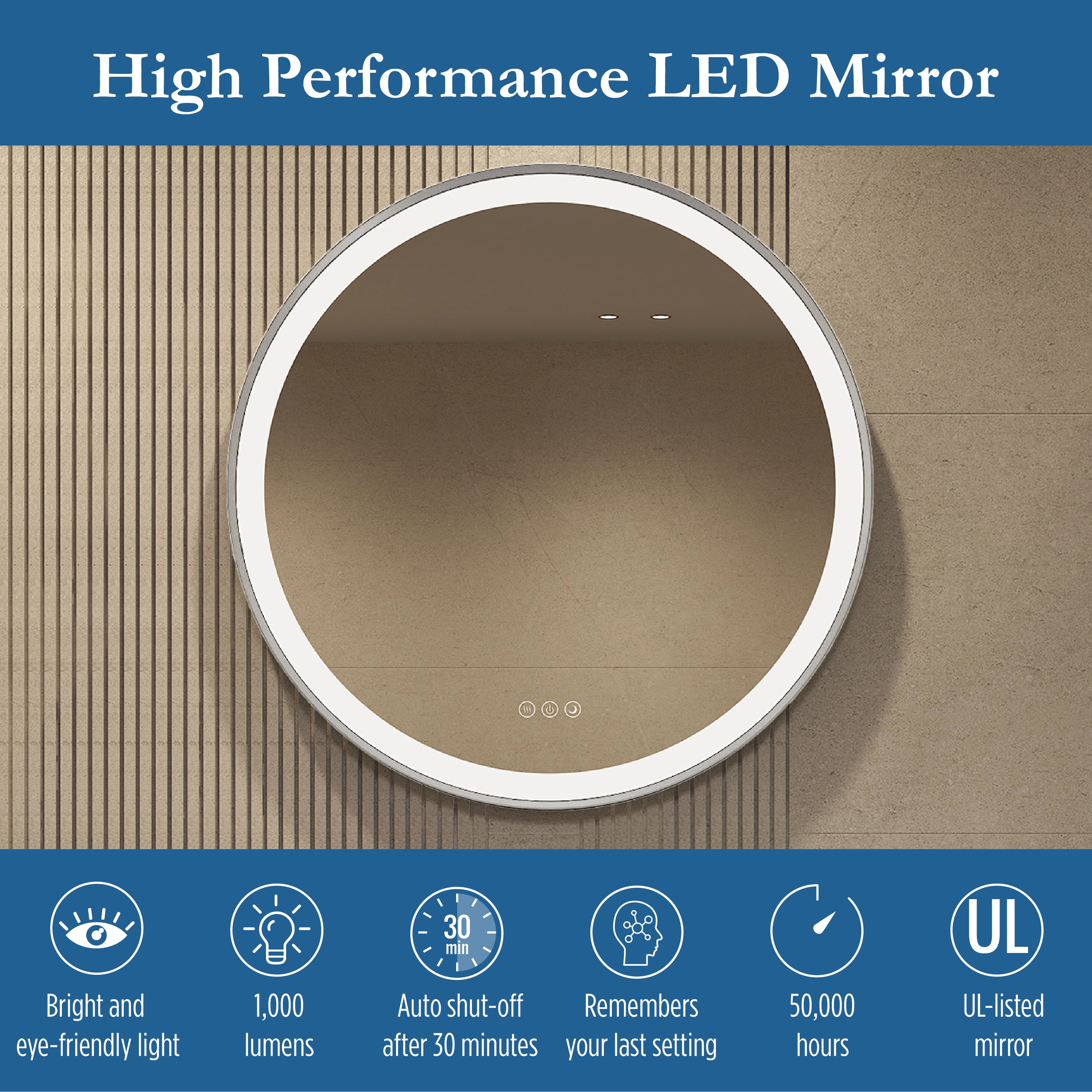 Elston 28" round front lit LED mirror with Brushed Silver frame