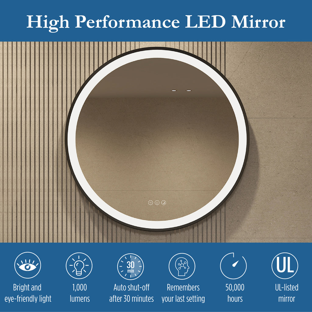 Elston 28" round front  lit LED mirror with Matte Black frame