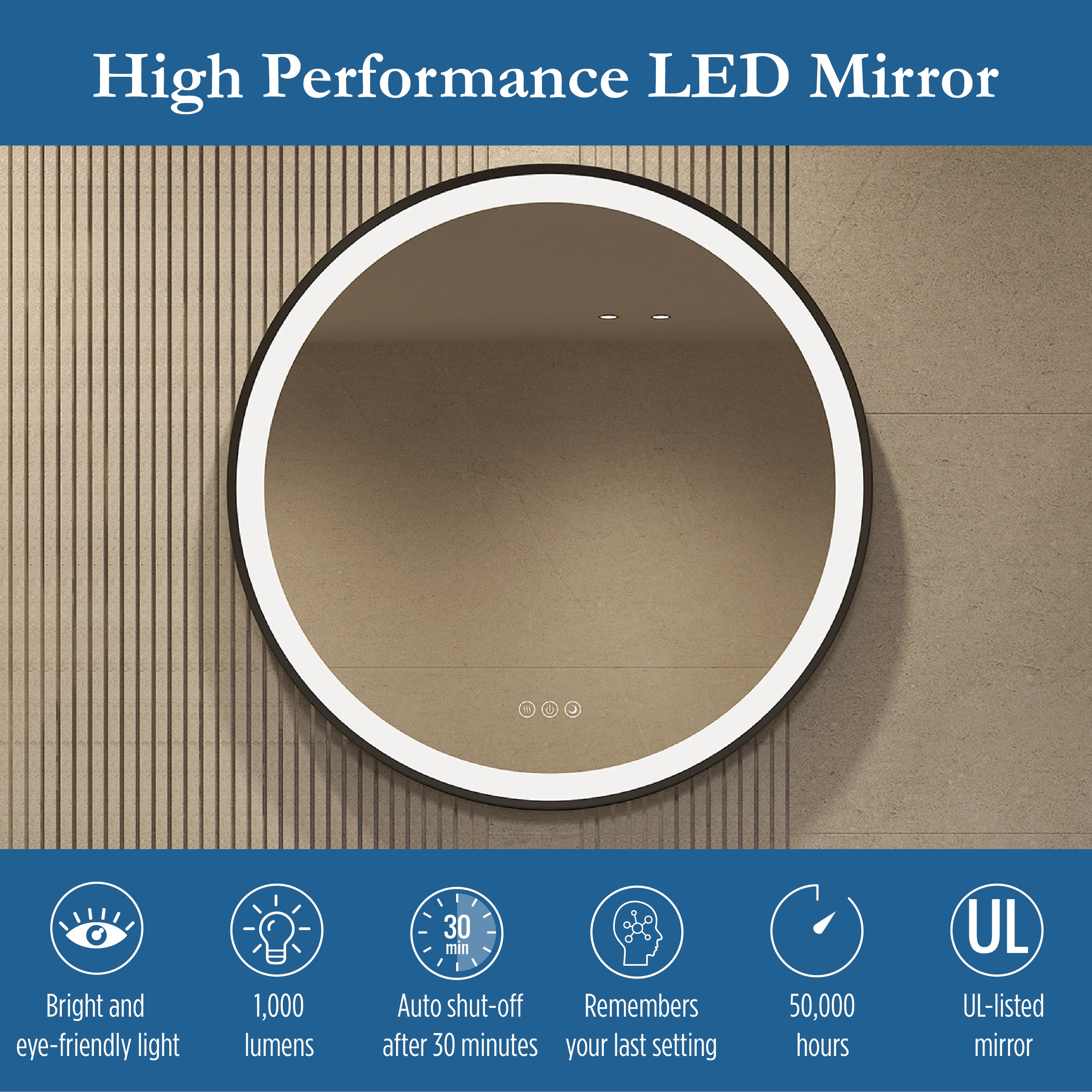 Elston 28" round front  lit LED mirror with Matte Black frame