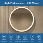 Elston 28" round front lit LED mirror with Brushed Gold frame