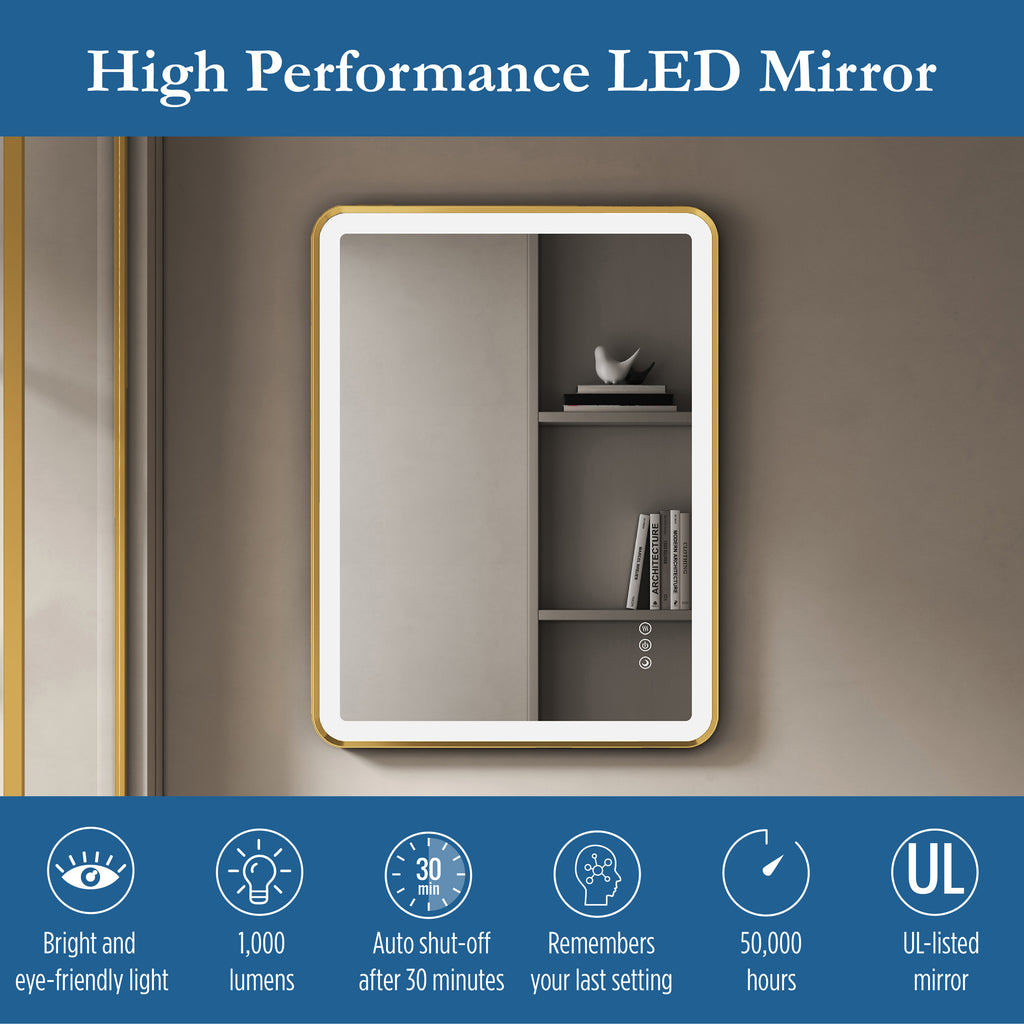 Elston 24"x 32" Rectangular Front Lit LED Mirror with Brushed Gold frame