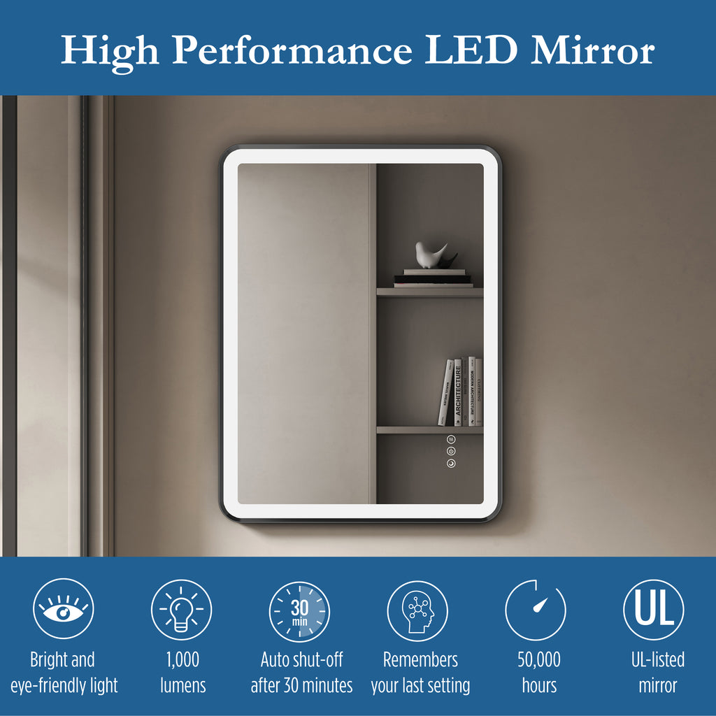 Elston 24"x 32" Rectangular Front Lit LED Mirror with Matte Black frame
