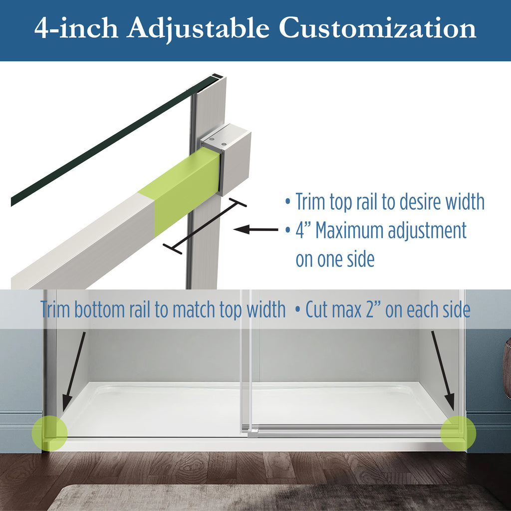 Ambrose 56" - 60" Soft Close sliding Glass shower door with Brushed Nickel hardware (soft-close)
