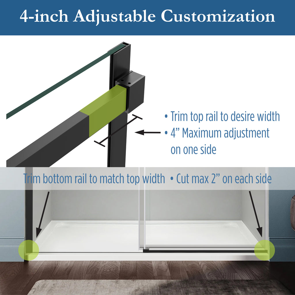 Ambrose 56" - 60" Soft Close sliding Glass shower door Matte Black hardware (soft-close)