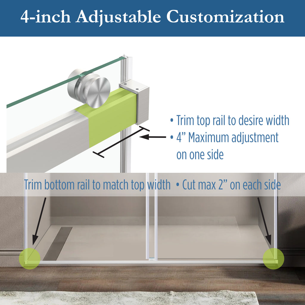 Cayton 56" - 60" Soft Close sliding Glass shower door Brushed Nickel hardware (soft-close)