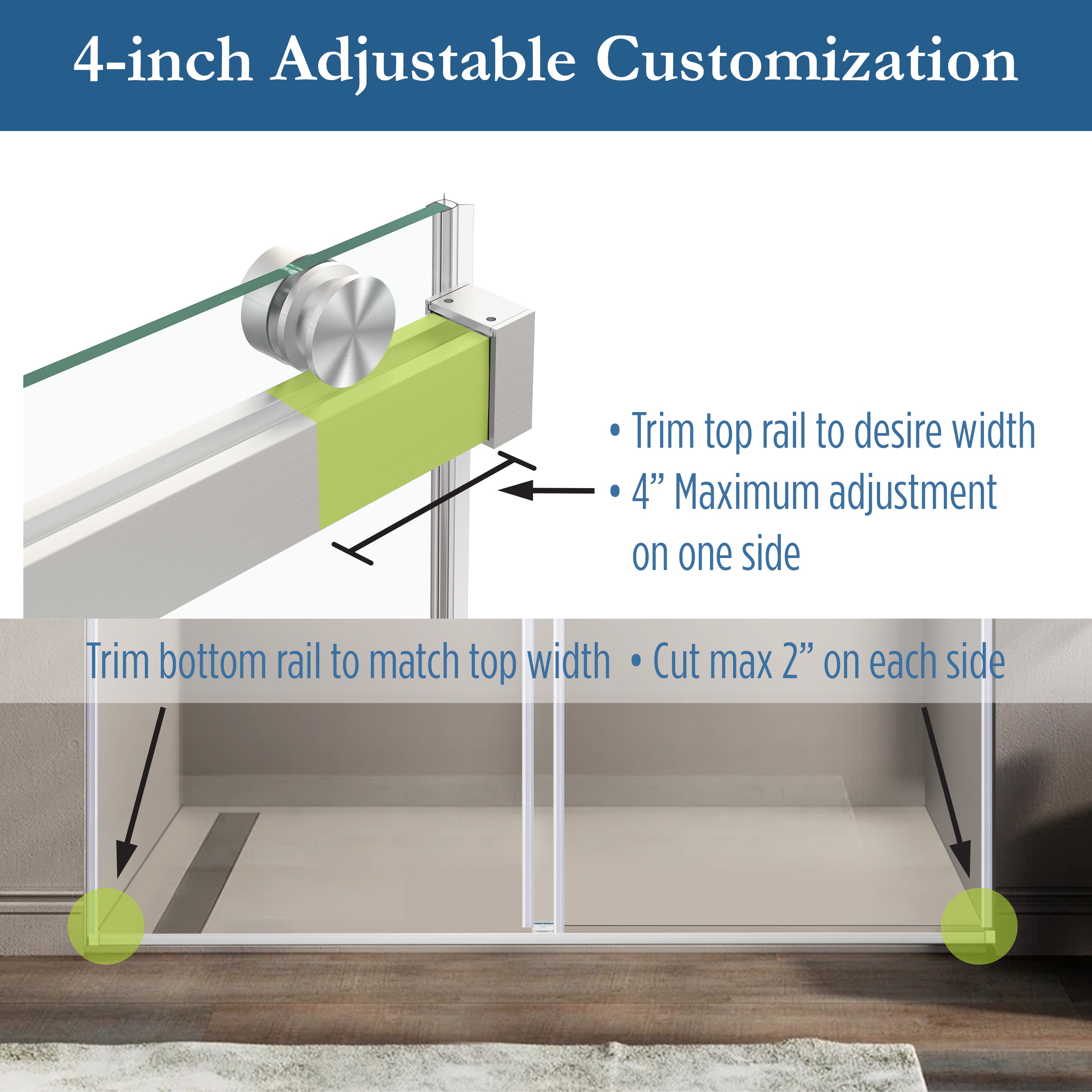 Cayton 56" - 60" Soft Close sliding Glass shower door Brushed Nickel hardware (soft-close)