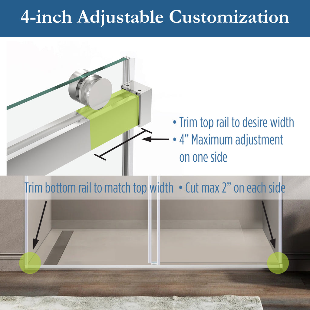 Cayton 56" - 60"Soft Close sliding Glass shower door Chrome hardware (soft-close)