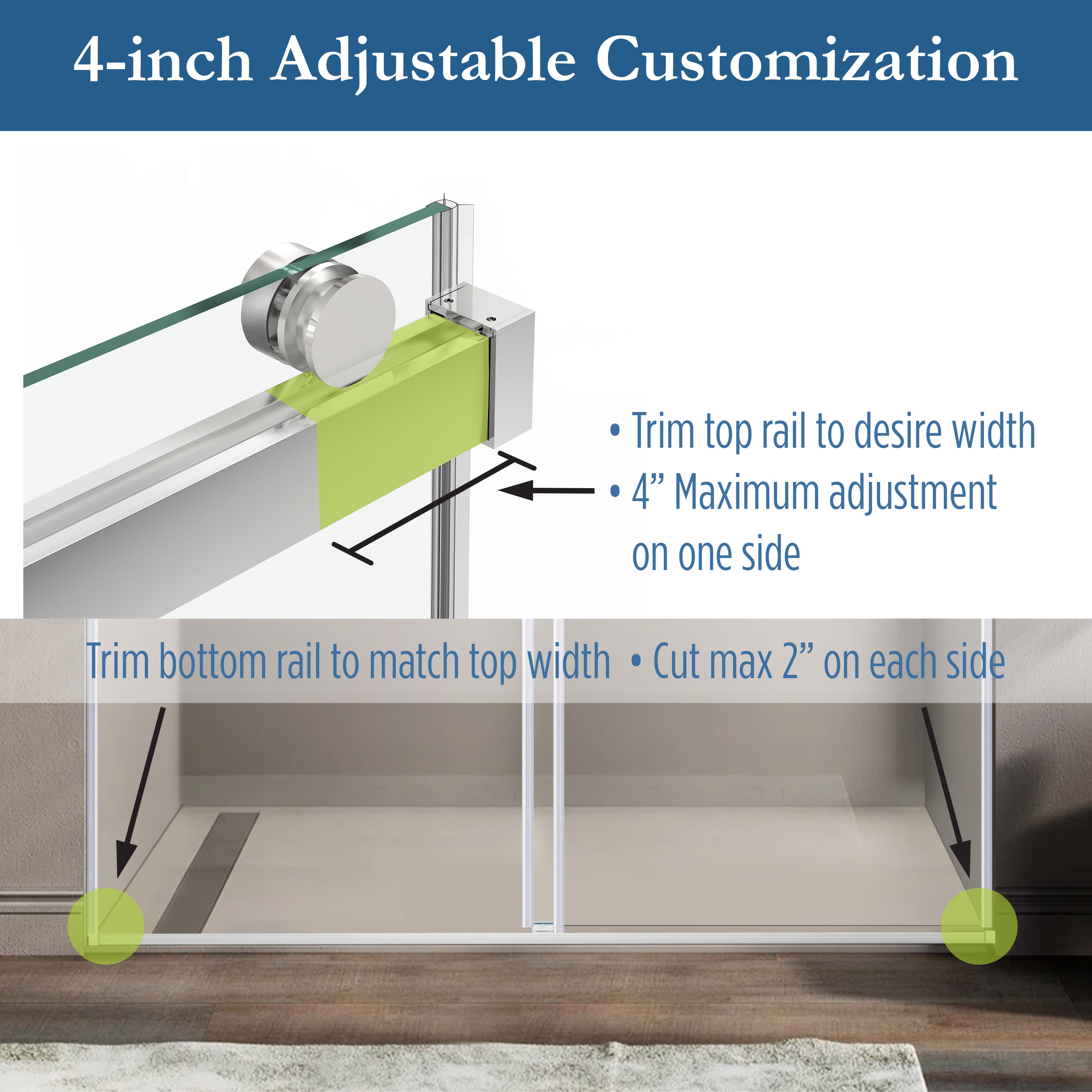 Cayton 56" - 60"Soft Close sliding Glass shower door Chrome hardware (soft-close)