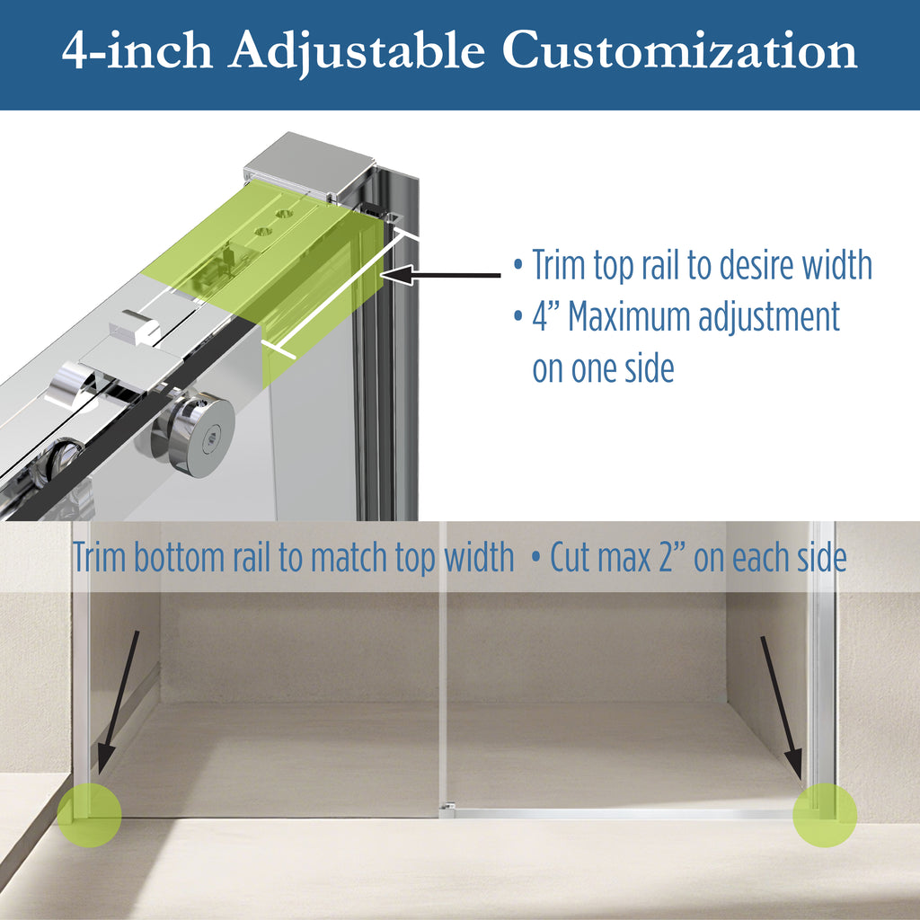 Edgemar 60" Soft Close sliding Glass shower door Chrome hardware (soft-close)