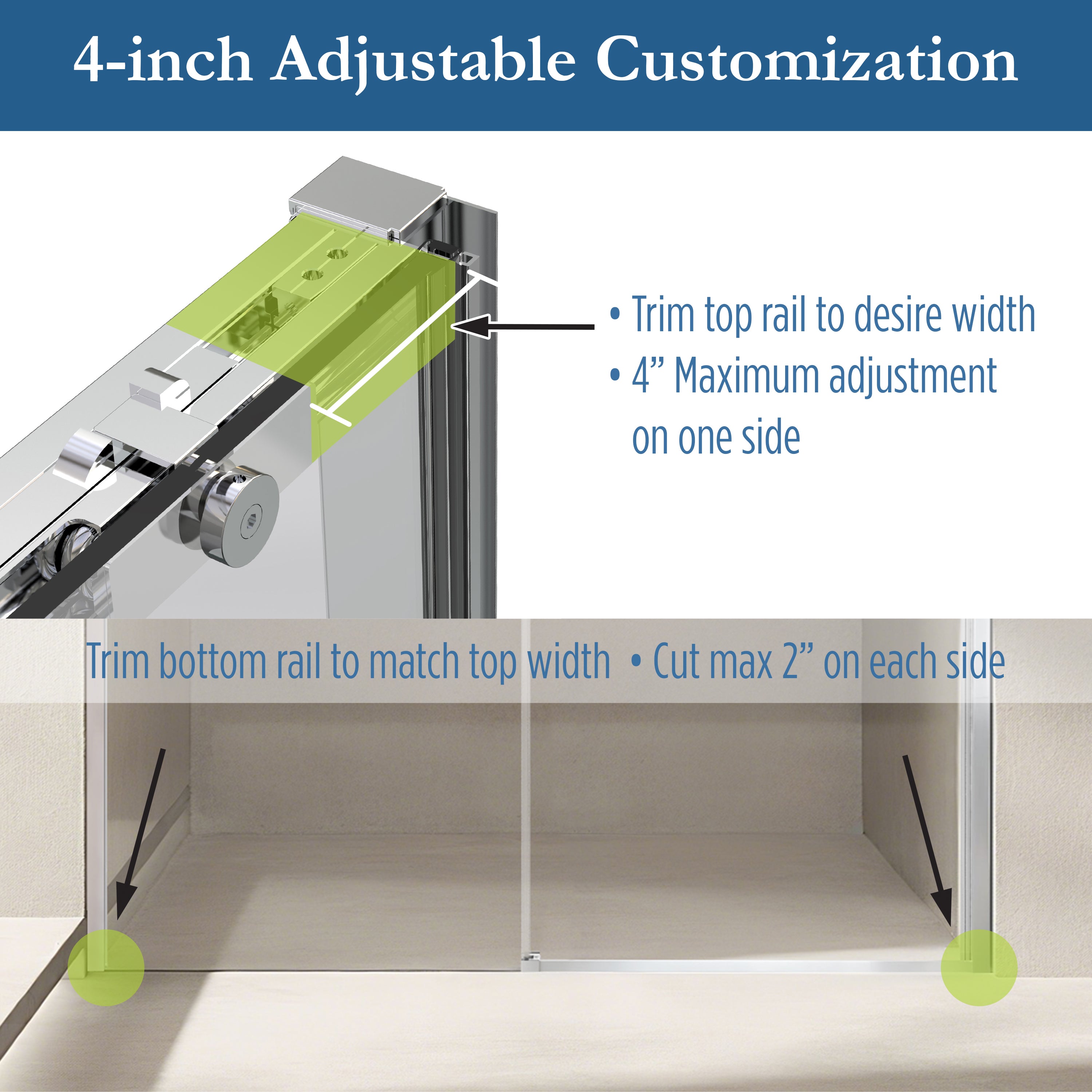 Edgemar 60" Soft Close sliding Glass shower door Chrome hardware (soft-close)