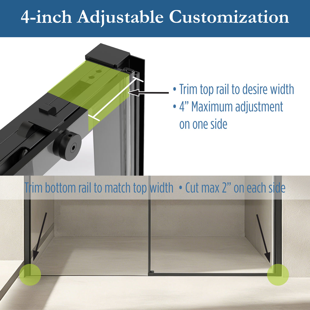 Edgemar 60" Soft Close sliding Glass shower door Matte Black hardware (soft-close)