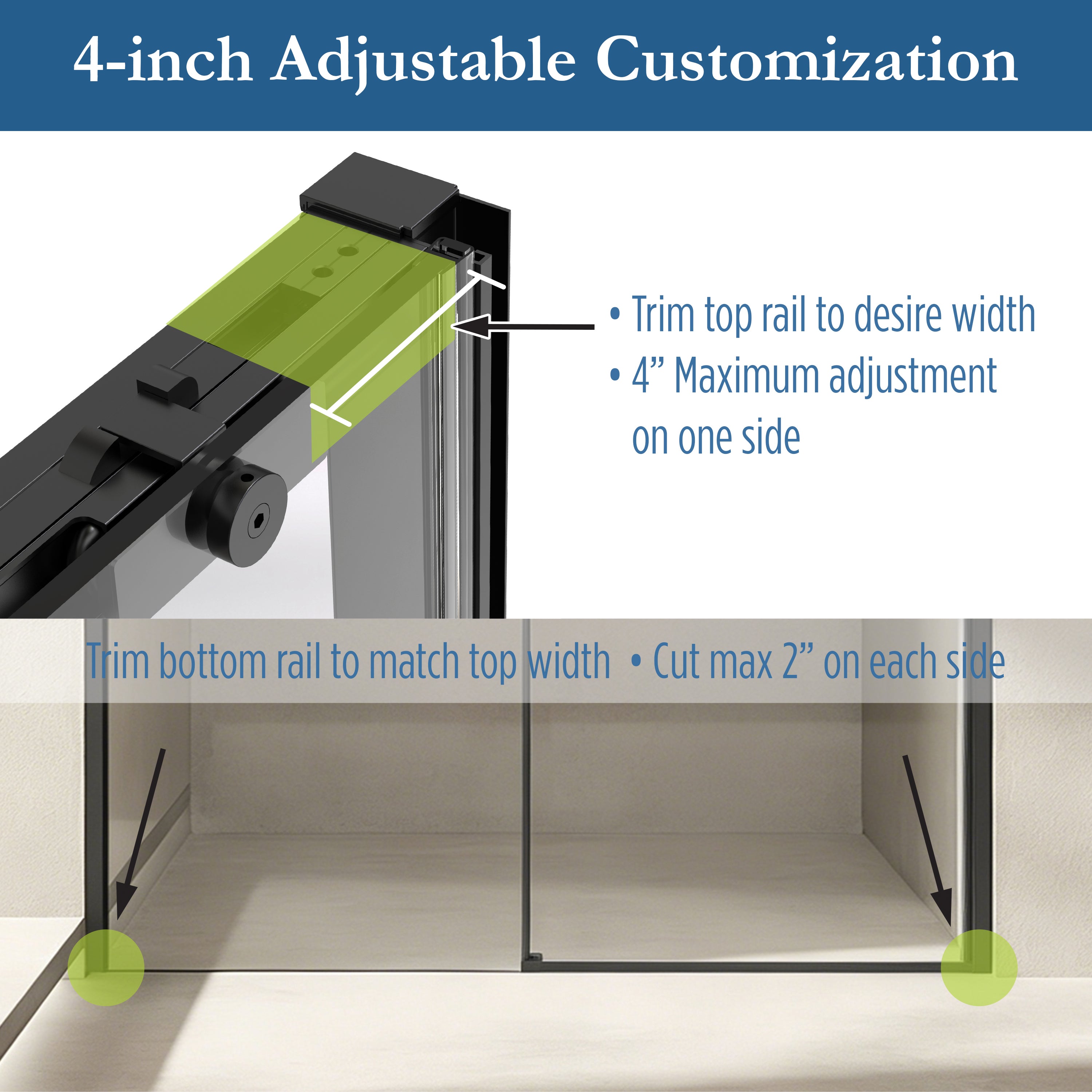 Edgemar 60" Soft Close sliding Glass shower door Matte Black hardware (soft-close)