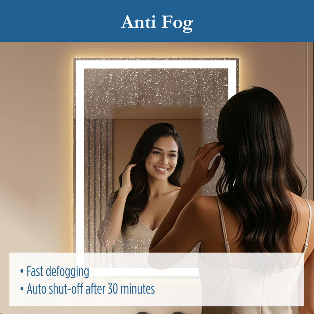 Lancer 24" x 32" rectangular front and back lit LED mirror with acrylic boarder
