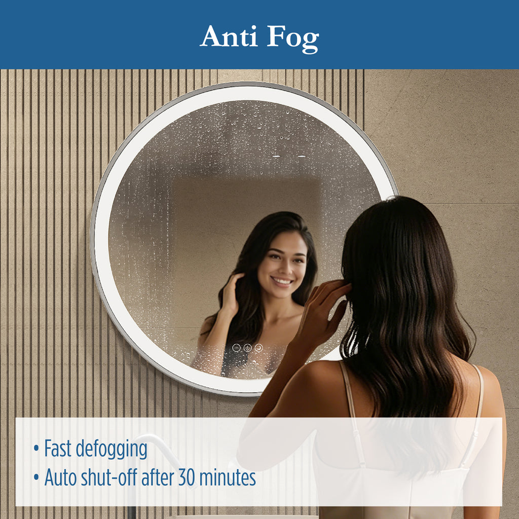 Elston 28" round front lit LED mirror with Brushed Silver frame