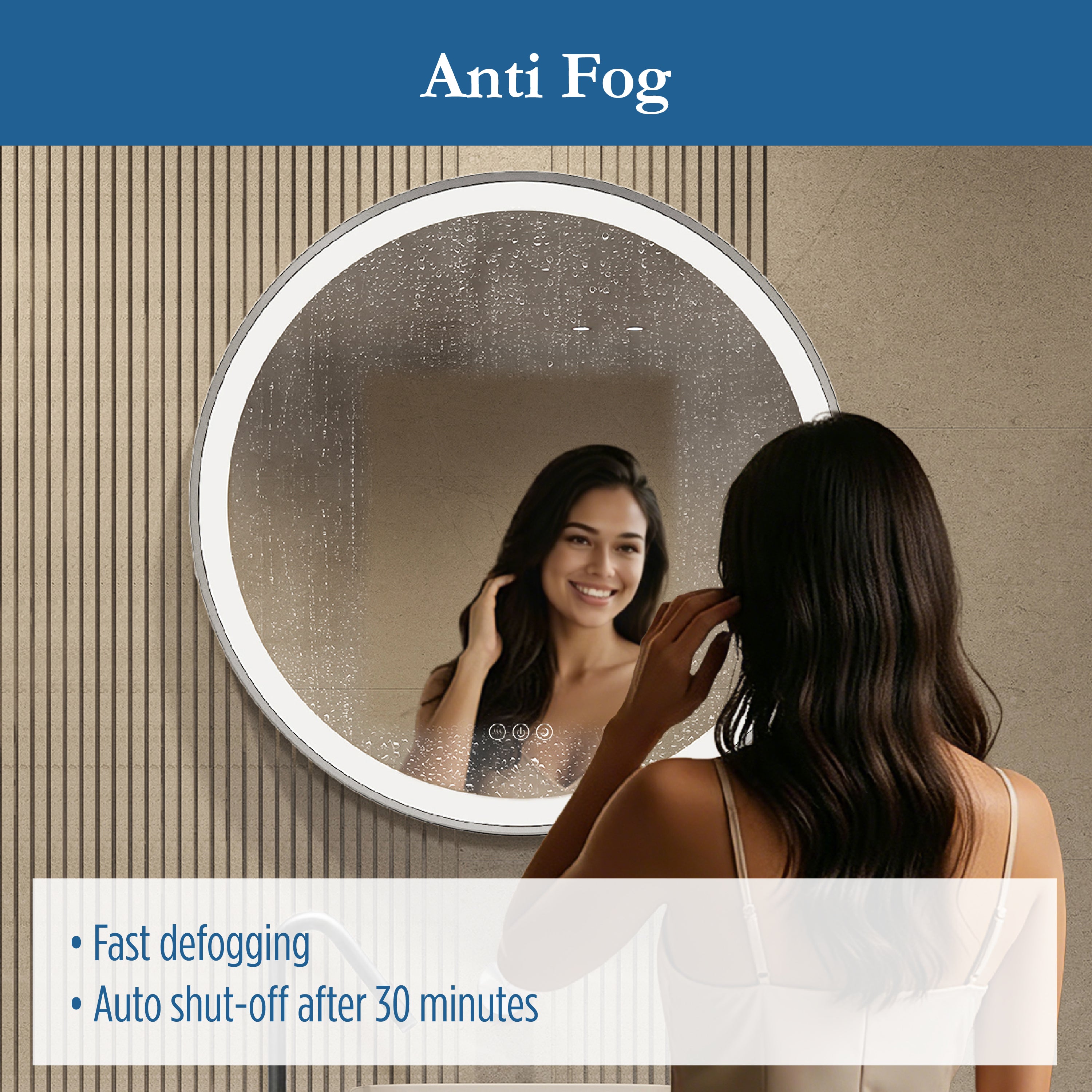 Elston 28" round front lit LED mirror with Brushed Silver frame
