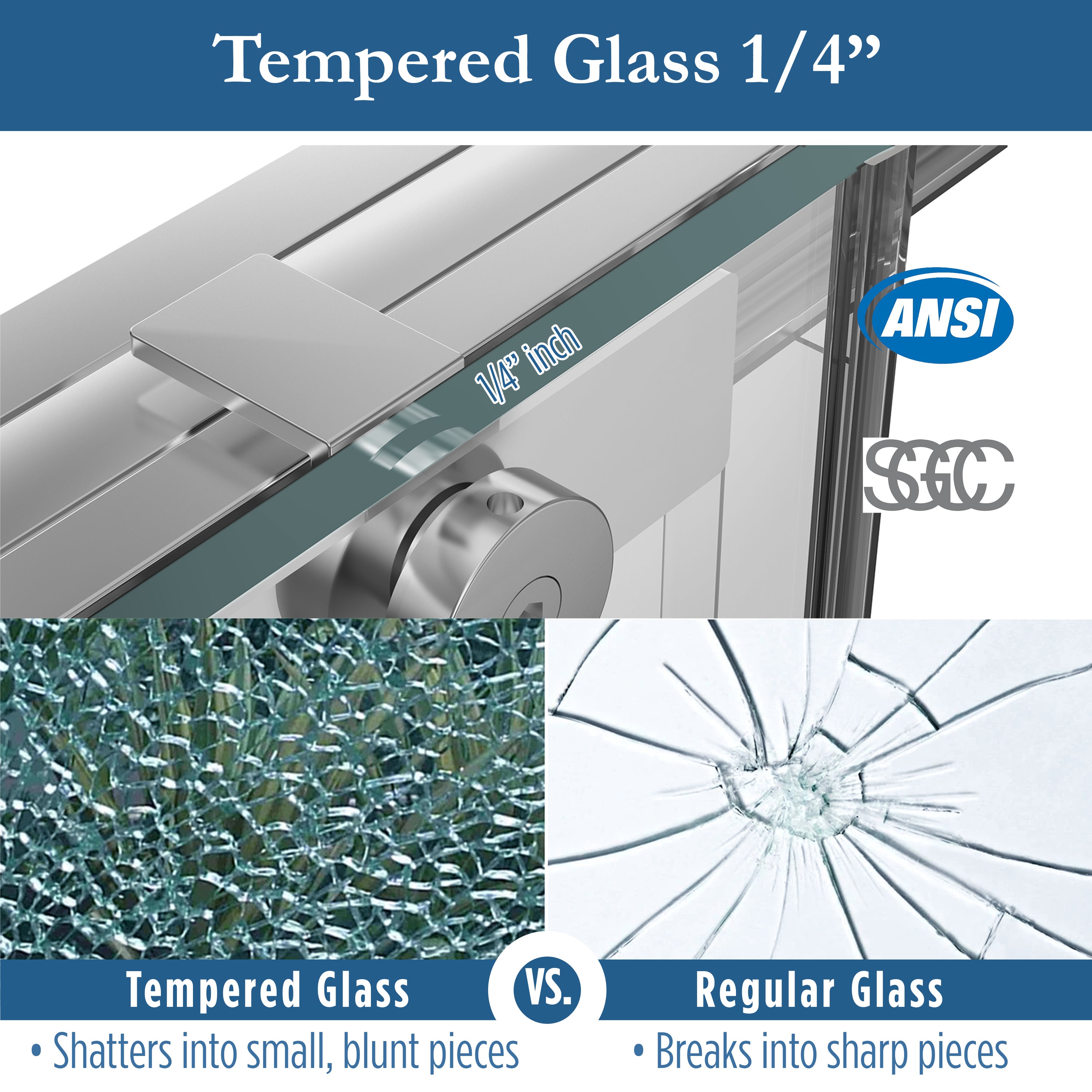 Edgemar 60" Soft Close sliding Glass shower door Chrome hardware (soft-close)