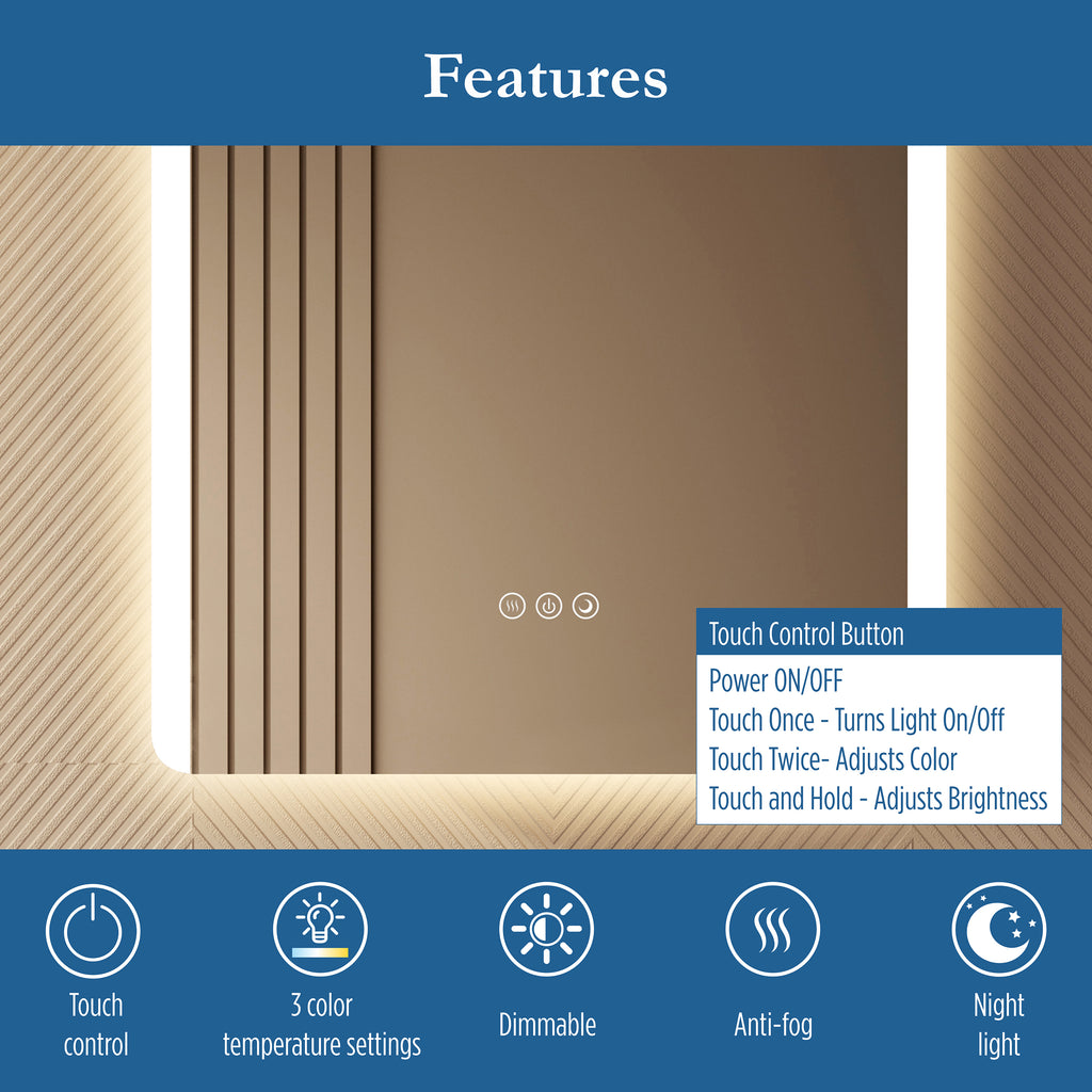 Astor 24" x 32" rectangular front and back lit LED mirror with frosted glass (battery)