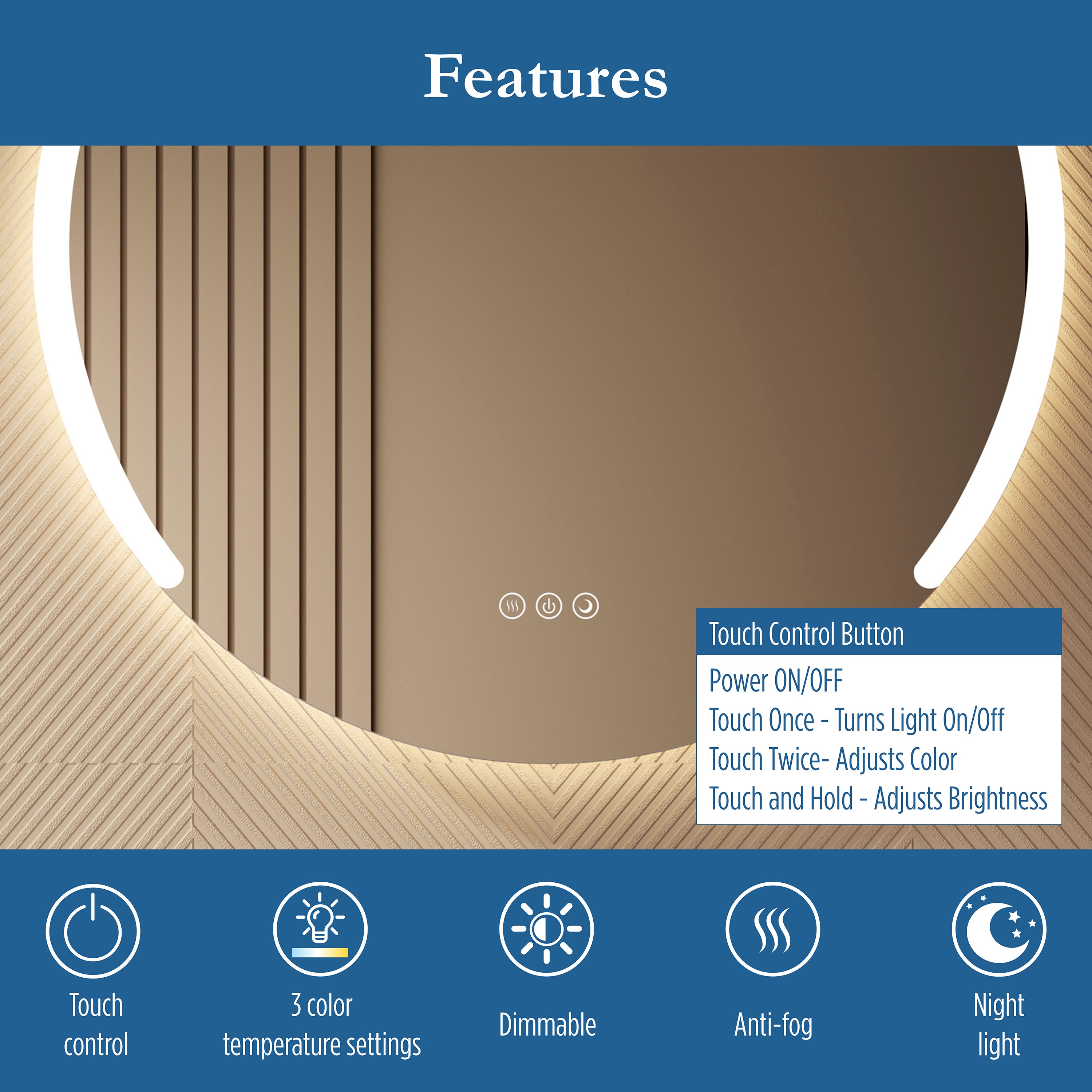 Astor 28" round front and back lit LED mirror with frosted glass
