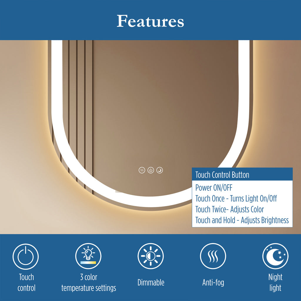Lancer 22" x 32" pill front and back lit LED mirror with acrylic boarder