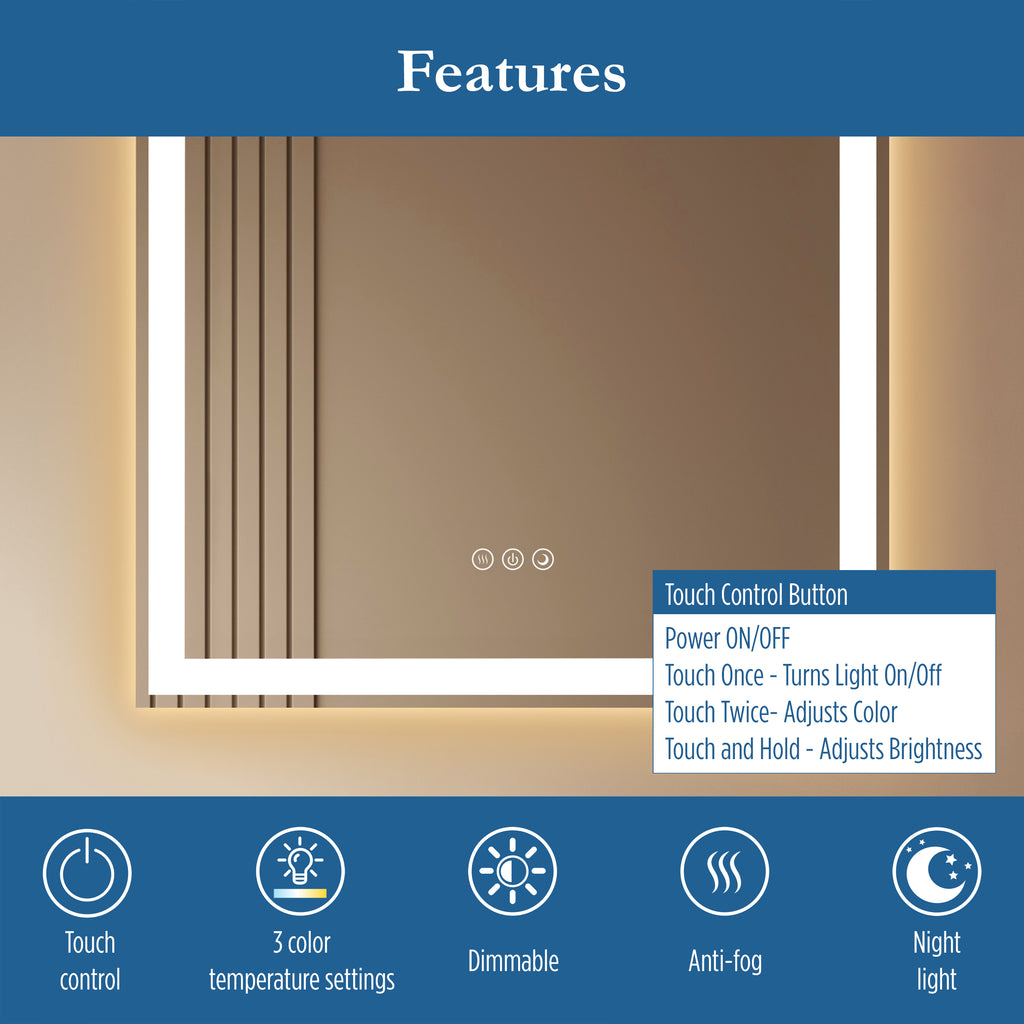 Lancer 24" x 32" rectangular front and back lit LED mirror with acrylic boarder