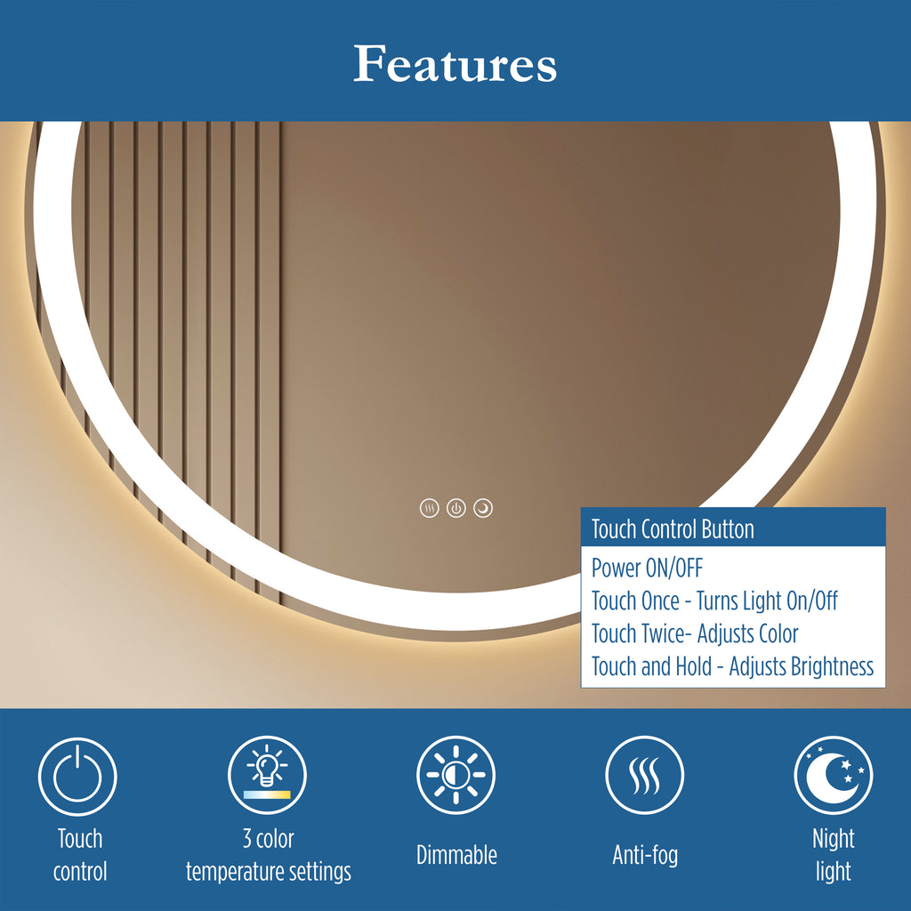 Lancer 28" round front and back lit LED mirror with acrylic boarder