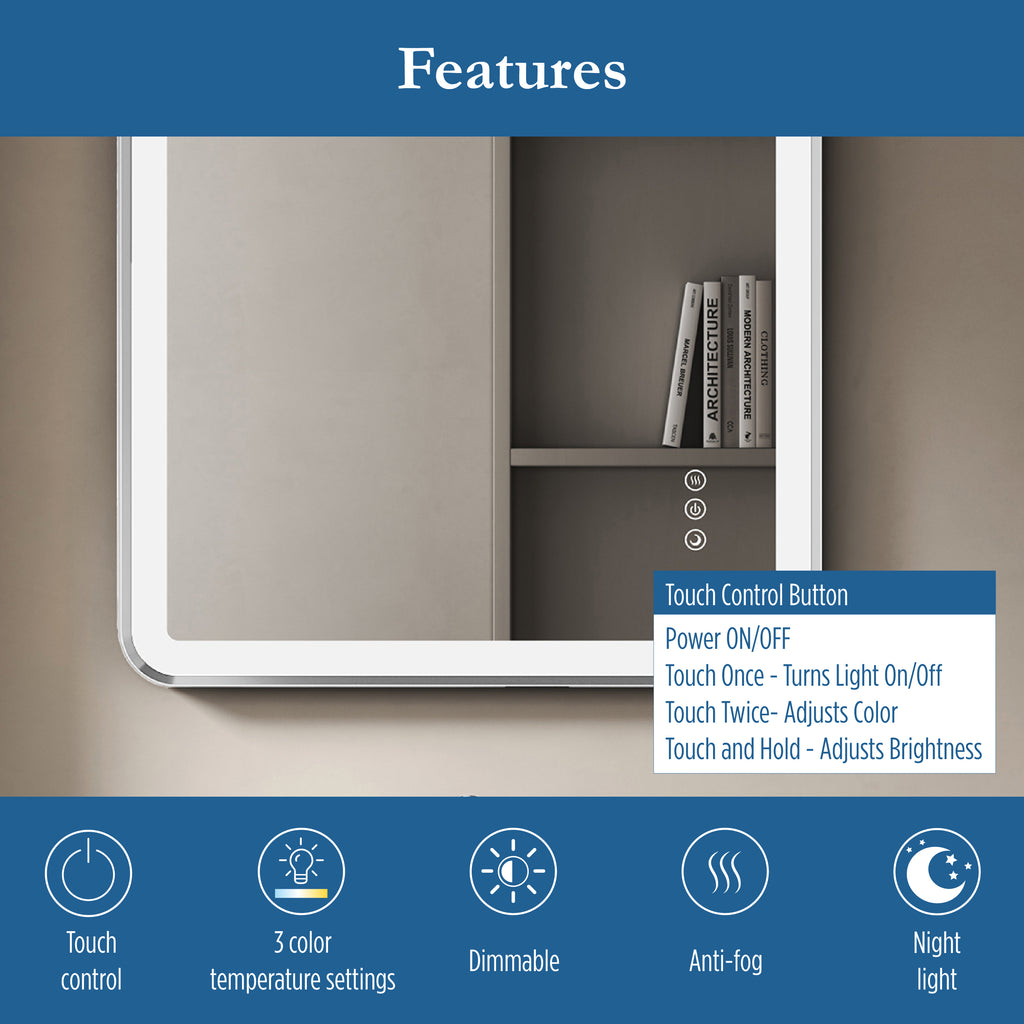 Elston 24"x 32" Rectangular Front Lit LED Mirror with Brushed Silver frame