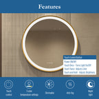 Elston 28" round front lit LED mirror with Brushed Gold frame