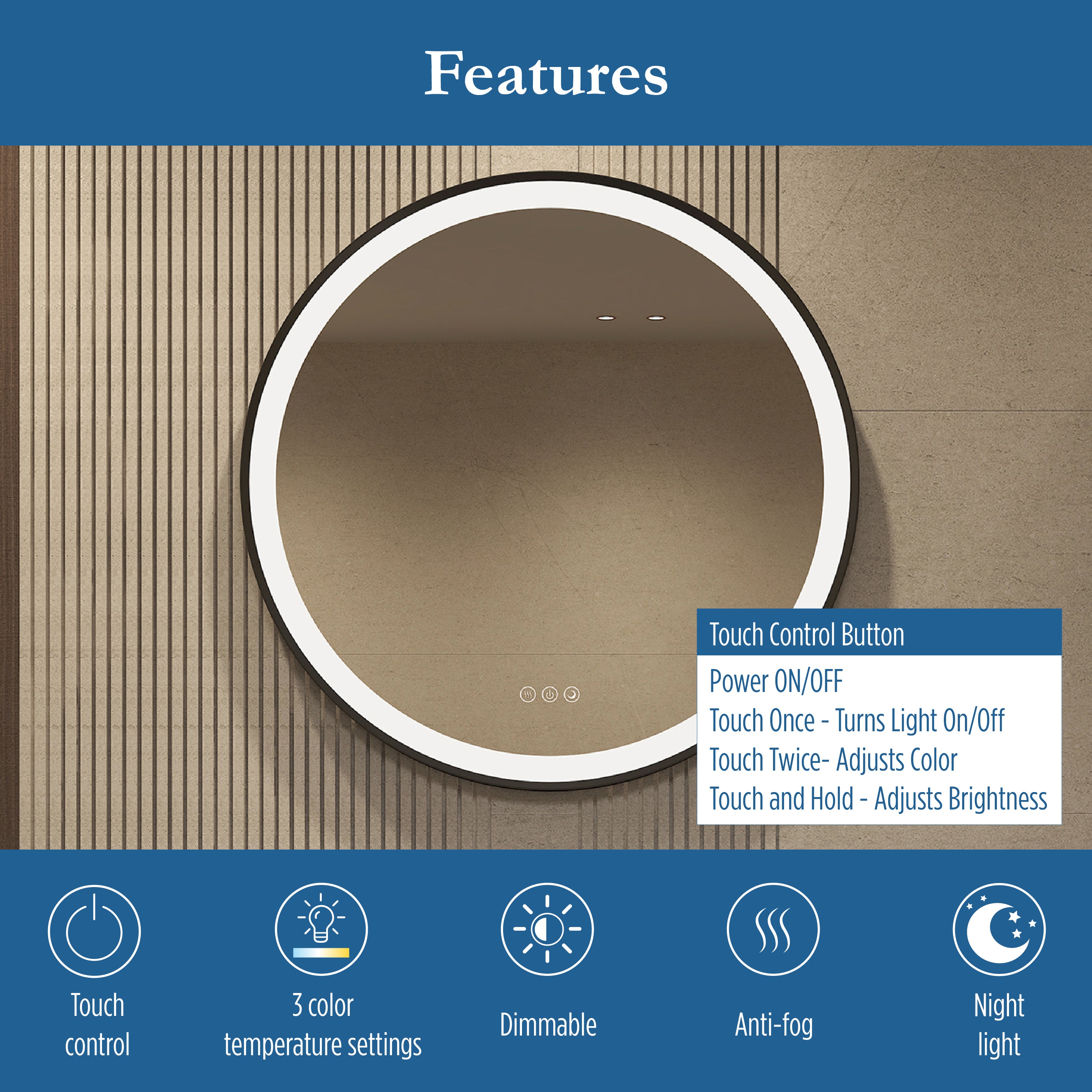Elston 28" round front  lit LED mirror with Matte Black frame