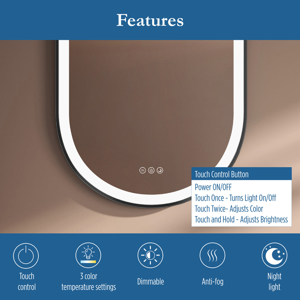 Elston 22" x 32" pill front lit LED mirror with Matte Black frame
