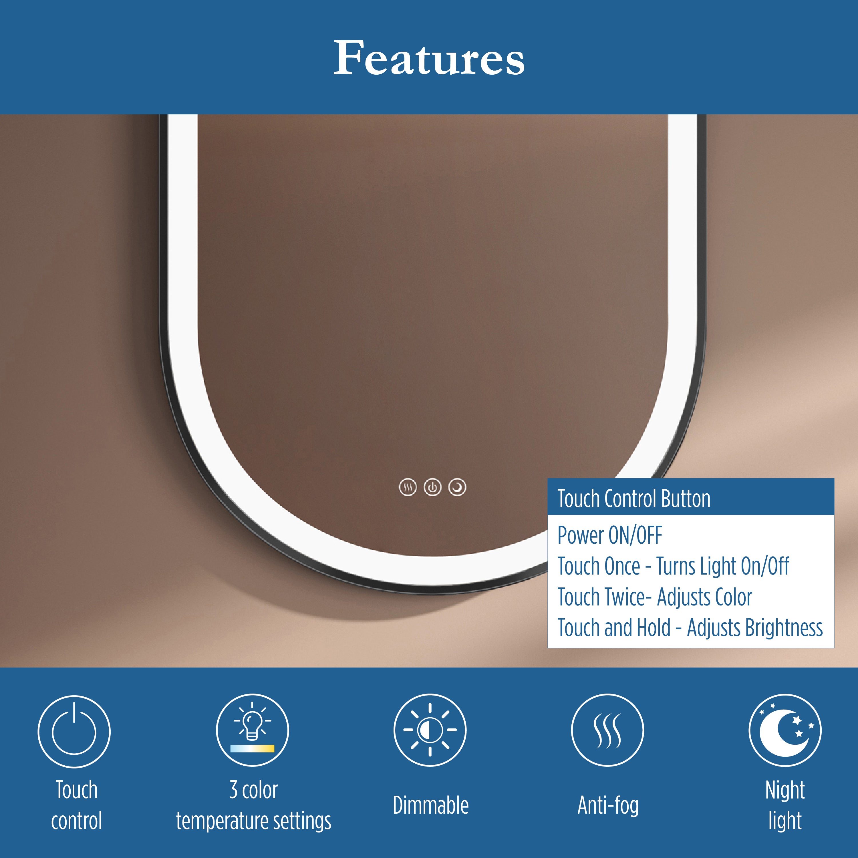 Elston 22" x 32" pill front lit LED mirror with Matte Black frame