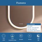 Elston 22" x 32" pill front lit LED mirror with Brushed Gold frame