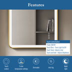 Elston 24"x 32" Rectangular Front Lit LED Mirror with Brushed Gold frame