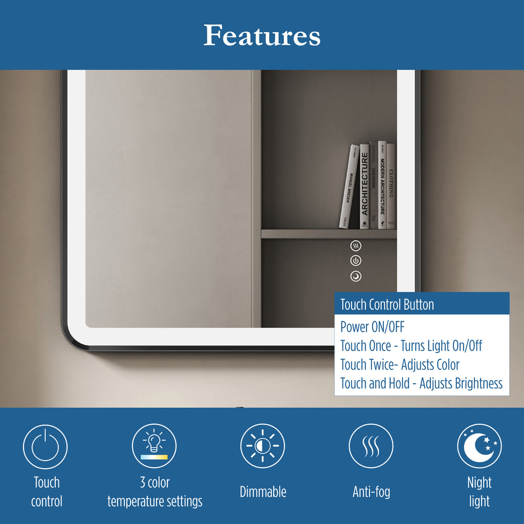 Elston 24"x 32" Rectangular Front Lit LED Mirror with Matte Black frame
