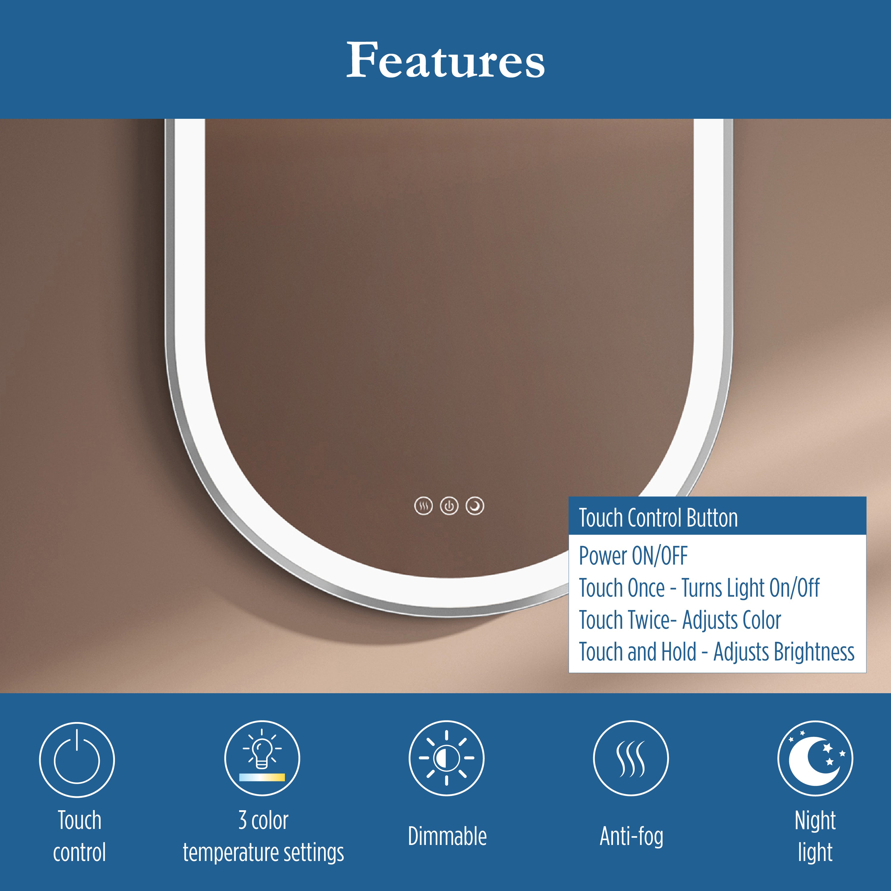 Elston 22" x 32" pill front lit LED mirror with Brushed Silver frame