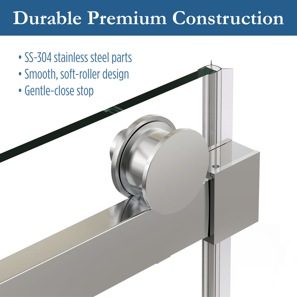 Ambrose 56" - 60" Soft Close sliding Glass shower door Chrome hardware (soft-close)